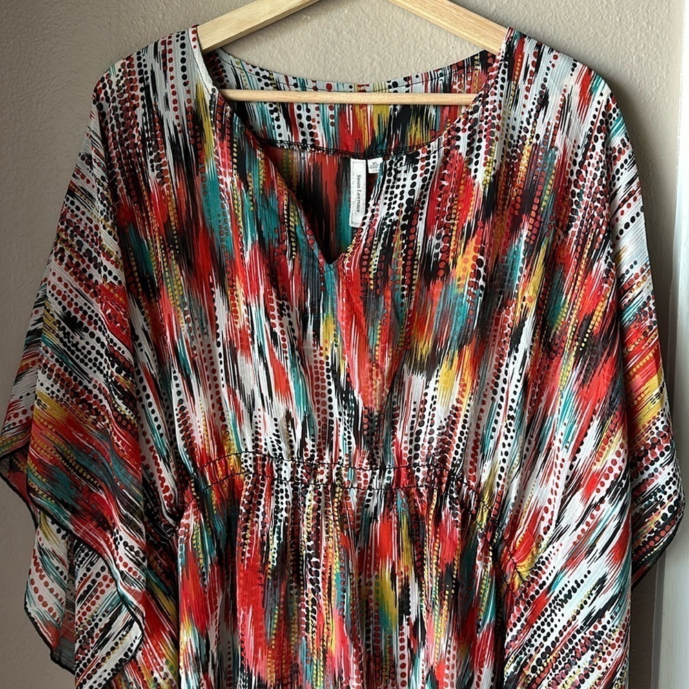 SUSAN LAWRENCE Sheer Flowy Colorful Poncho Coverup
